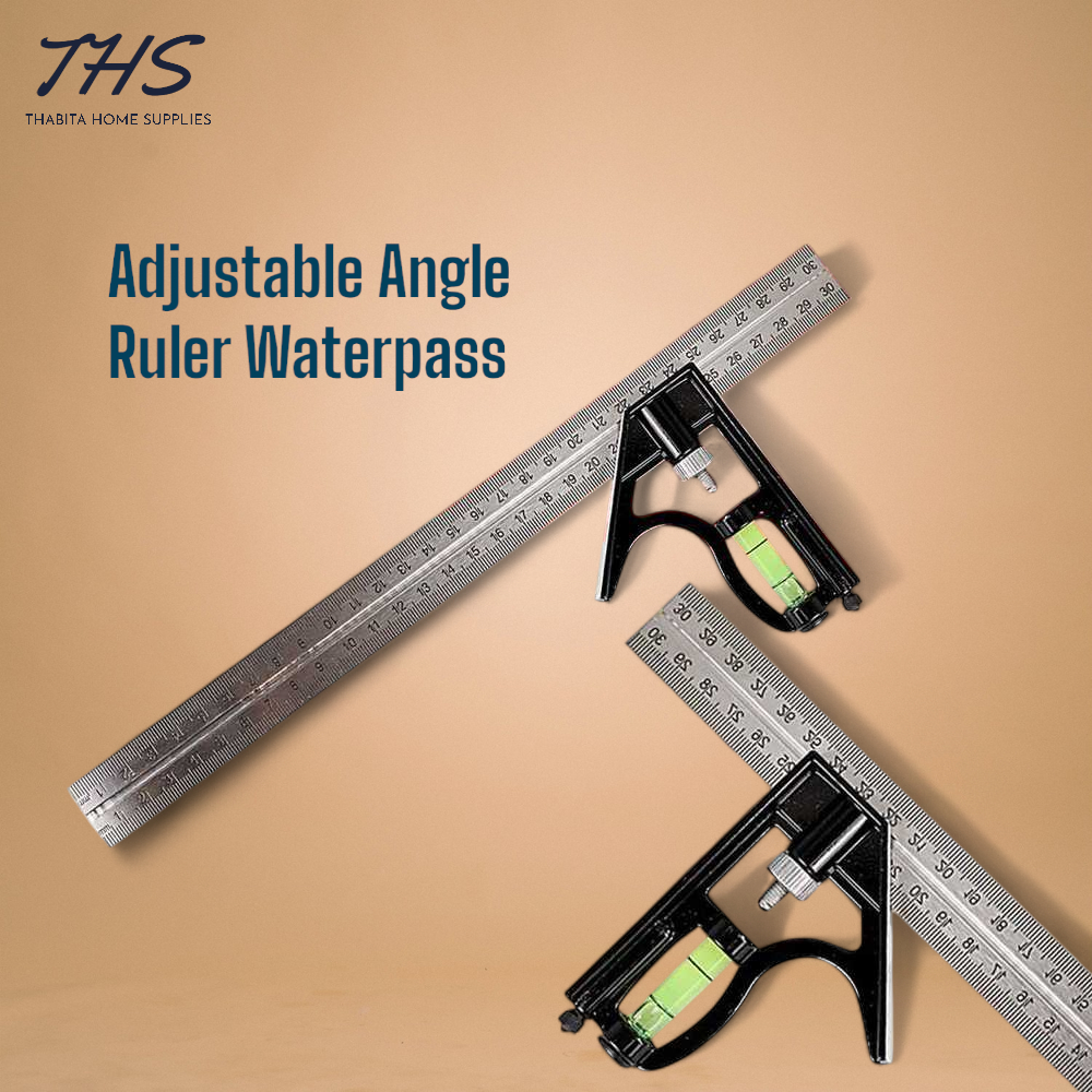 Mistar Penggaris Siku Besi Stainless Waterpass 30cm Adjustable Angle Ruler