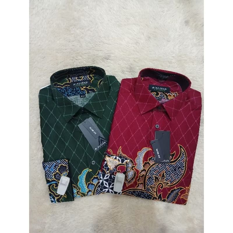 BATIK ALISAN SLIM FIT LENGAN PANJANG(maroon x hijau botol)