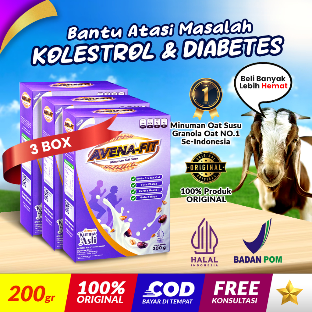 

AVENA FIT Sereal Sarapan Granola Oat AVENAFIT Susu Kambing Etawa Menurunkan Kolestrol 3 Box HALAL