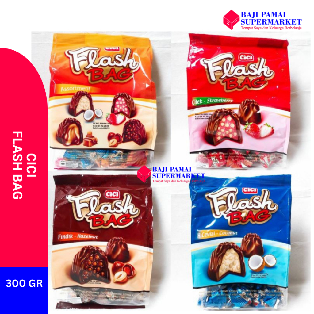 

CICI FLASH BAG Chocolate 300gr Cokelat Turki rasa Hazelnut, Strawberry, Assortment (Campur) Chocolate Turkey