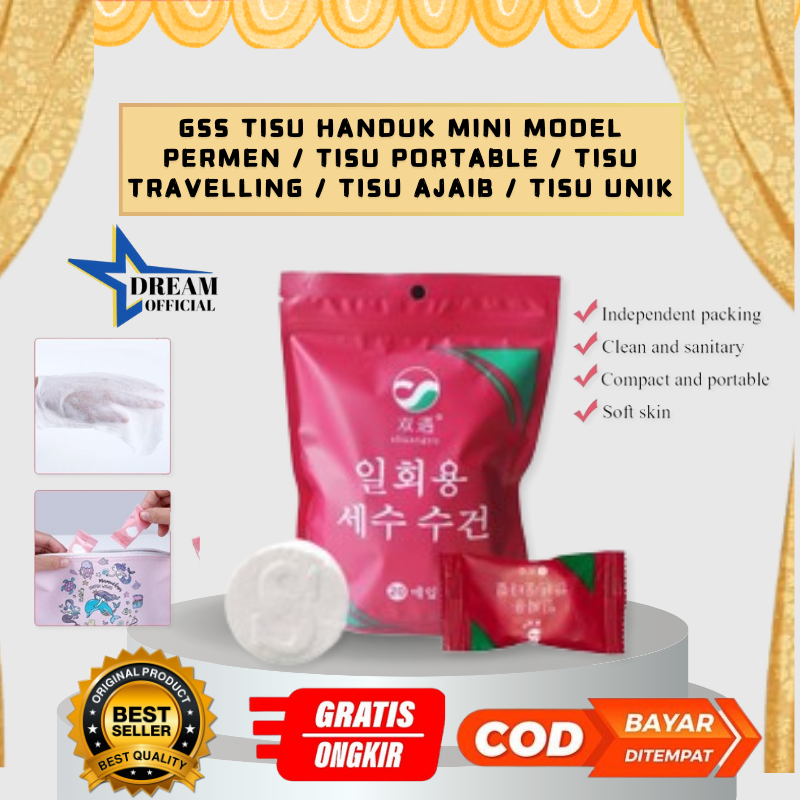 GSS TISU HANDUK MINI MODEL PERMEN / TISU PORTABLE / TISU TRAVELLING / TISU AJAIB / TISU UNIK