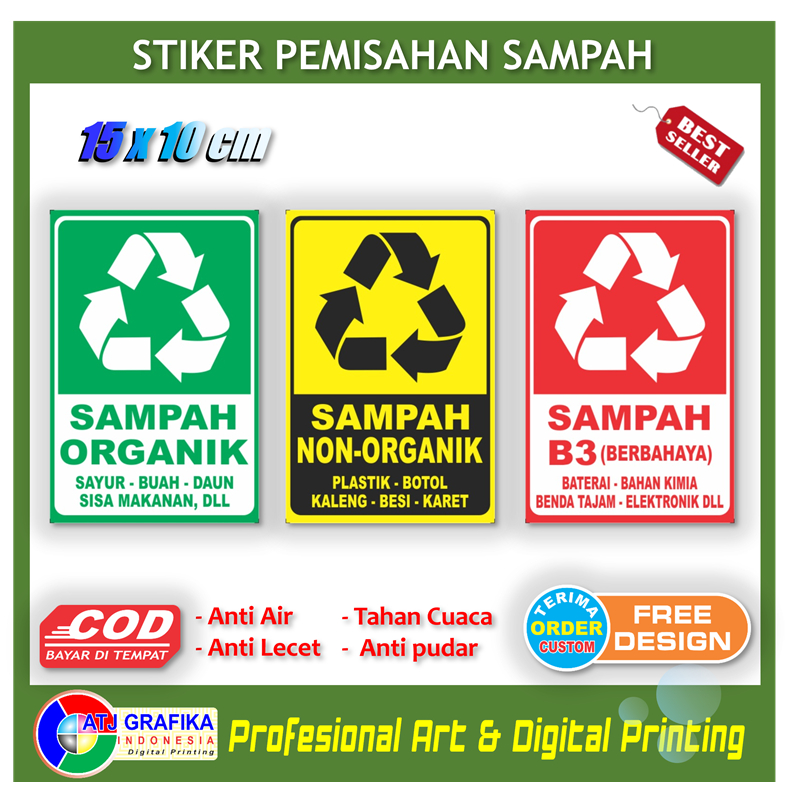 

Stiker sampah organik un-organik beracun sticker tanda pemisahan tempat sampah kantor toko klinik