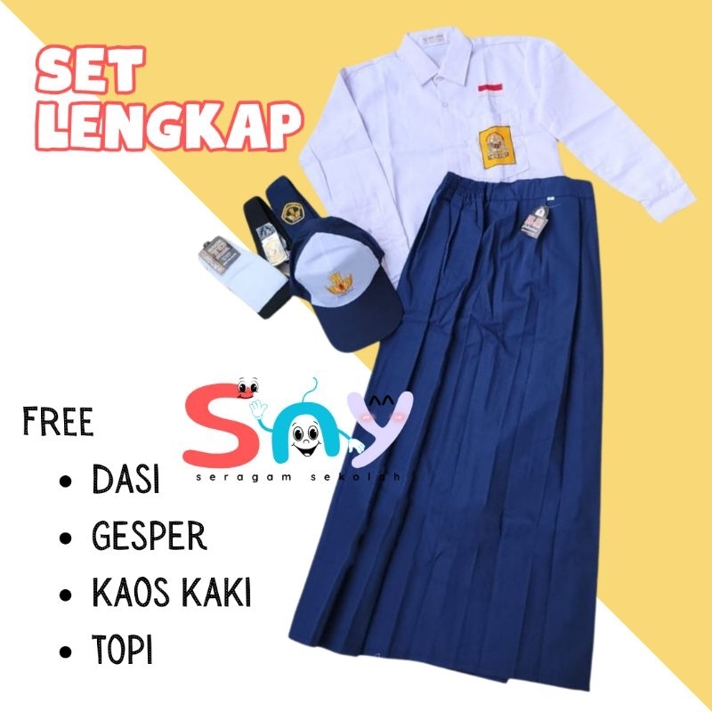 Setelan Super Lengkap Seragam Sekolah SMP Baju Panjang Rok Panjang Seragam Sekolah SMP Perempuan