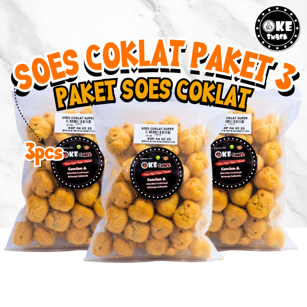 

Paket Soes Coklat 130Gram Oke Snack Isi 3