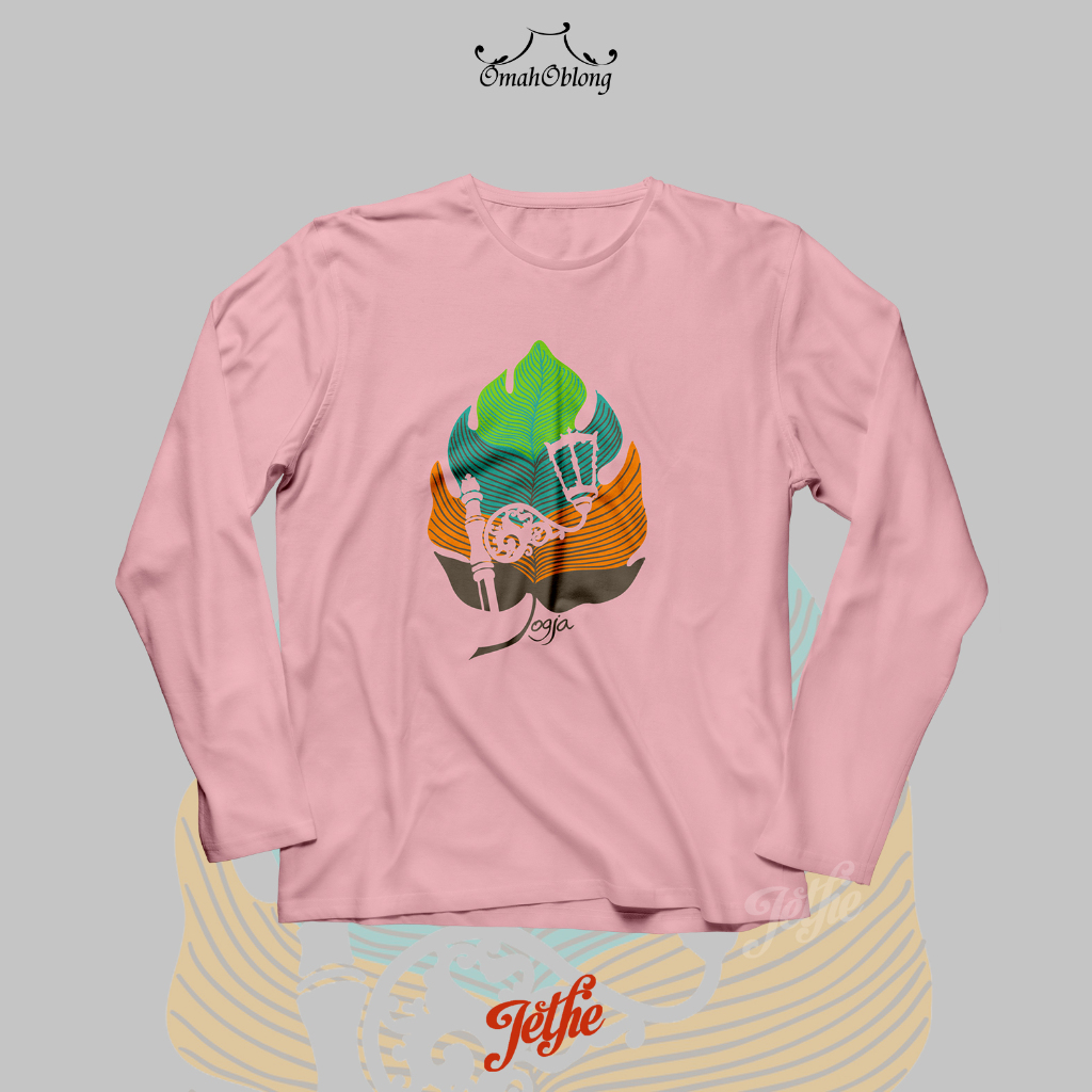 Kaos Slimfit Lengan Panjang Omah Oblong Seri Jogja T-Shirt 'LAMPU DAUN' Kaos Wanita Soft Cotton Leng