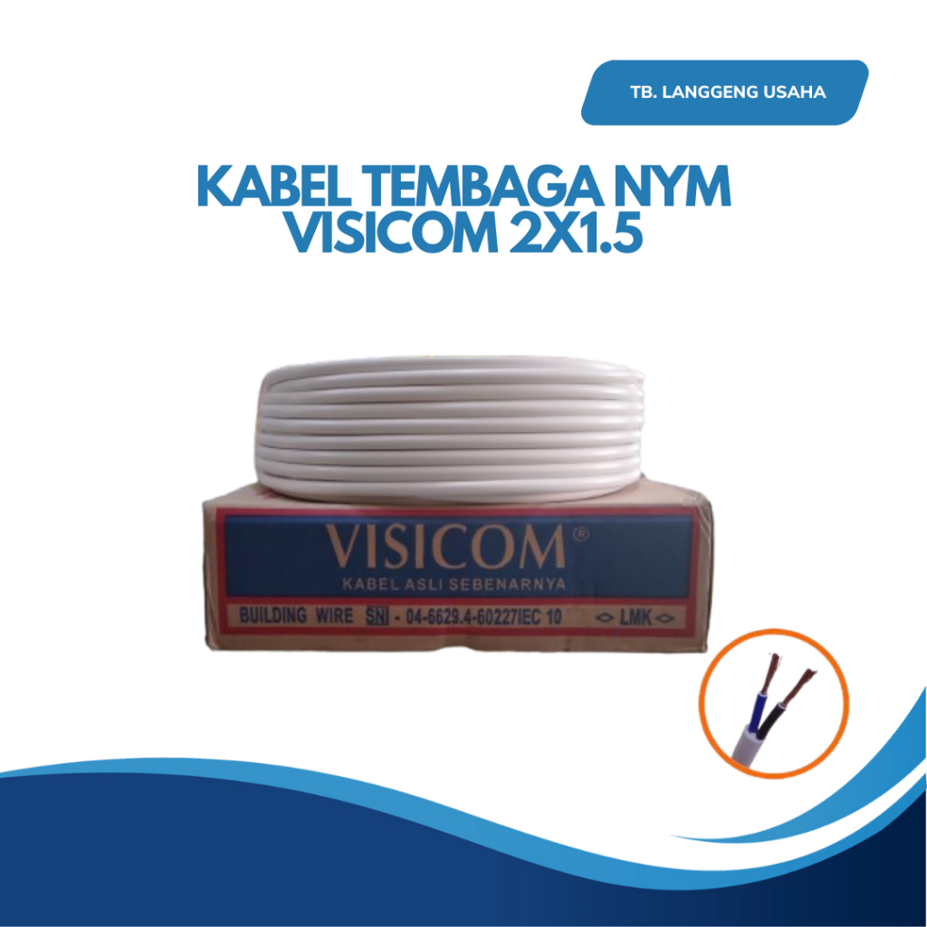 VISICOM KABEL LISTRIK NYM 2 X 1,5 MM, 2X1.5 KABEL ASLI TEMBAGA CU / PVC / 500V 15 25 50 100 M METER