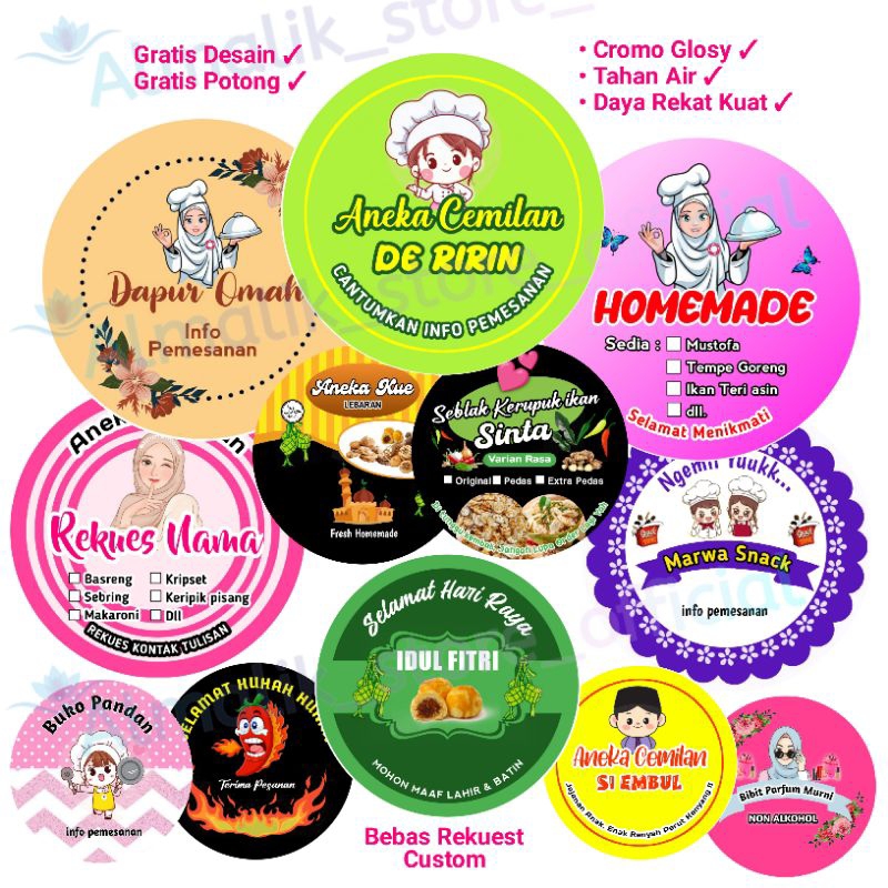 

100 - 190 pcs CETAK STIKER JUALAN MAKANAN STIKER LOGO BULAT NAMA SENDIRI