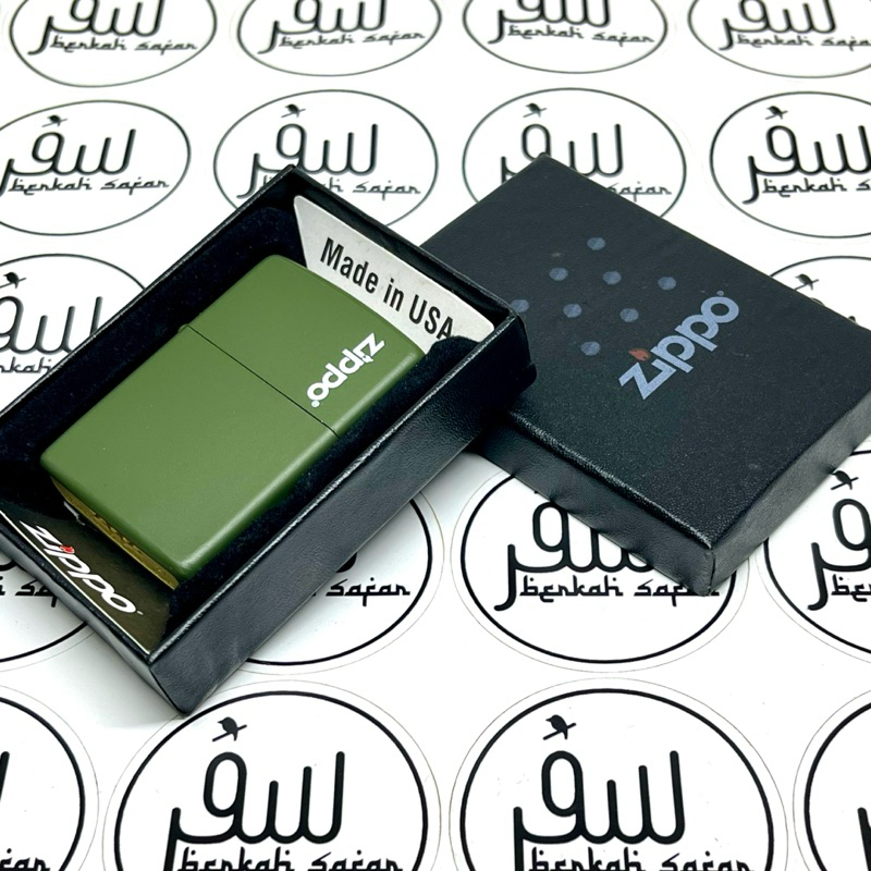 Korek Zippo Hijau Matte Green Army Logo Lighter Original