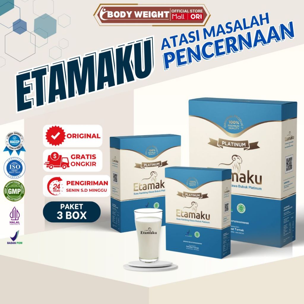 

Etamaku Platinum Susu Etawa Untuk Memperbaiki jaringan lemak sehingga dapat menghaluskan kulit Paket 3 Box Kemasan 250gr