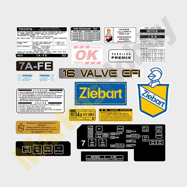 Toyota All New Corolla Stiker Variasi Sticker Peringatan Detail Warning Set Emblem Mobil Otomotif