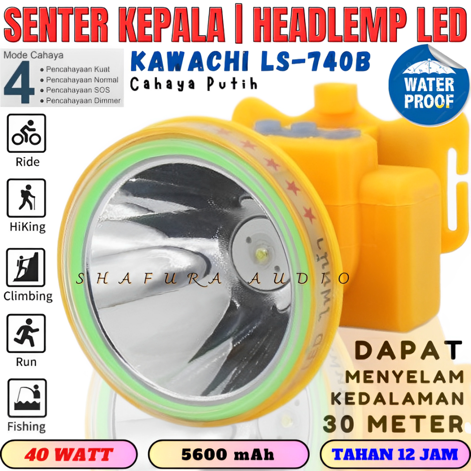 Senter Kepala Selam 40 Watt Kawachi Ls-740b Headlamp Kawachi 40 Watt Super Terang | Senter Kepala Se