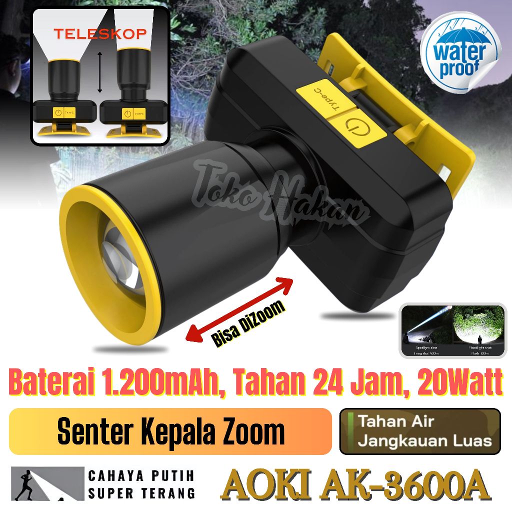 Senter Kepala Murah Senter Kepala Super Terang AOKI AK-3006 Zoom / Senter Led Zoom / Senter Kepala S