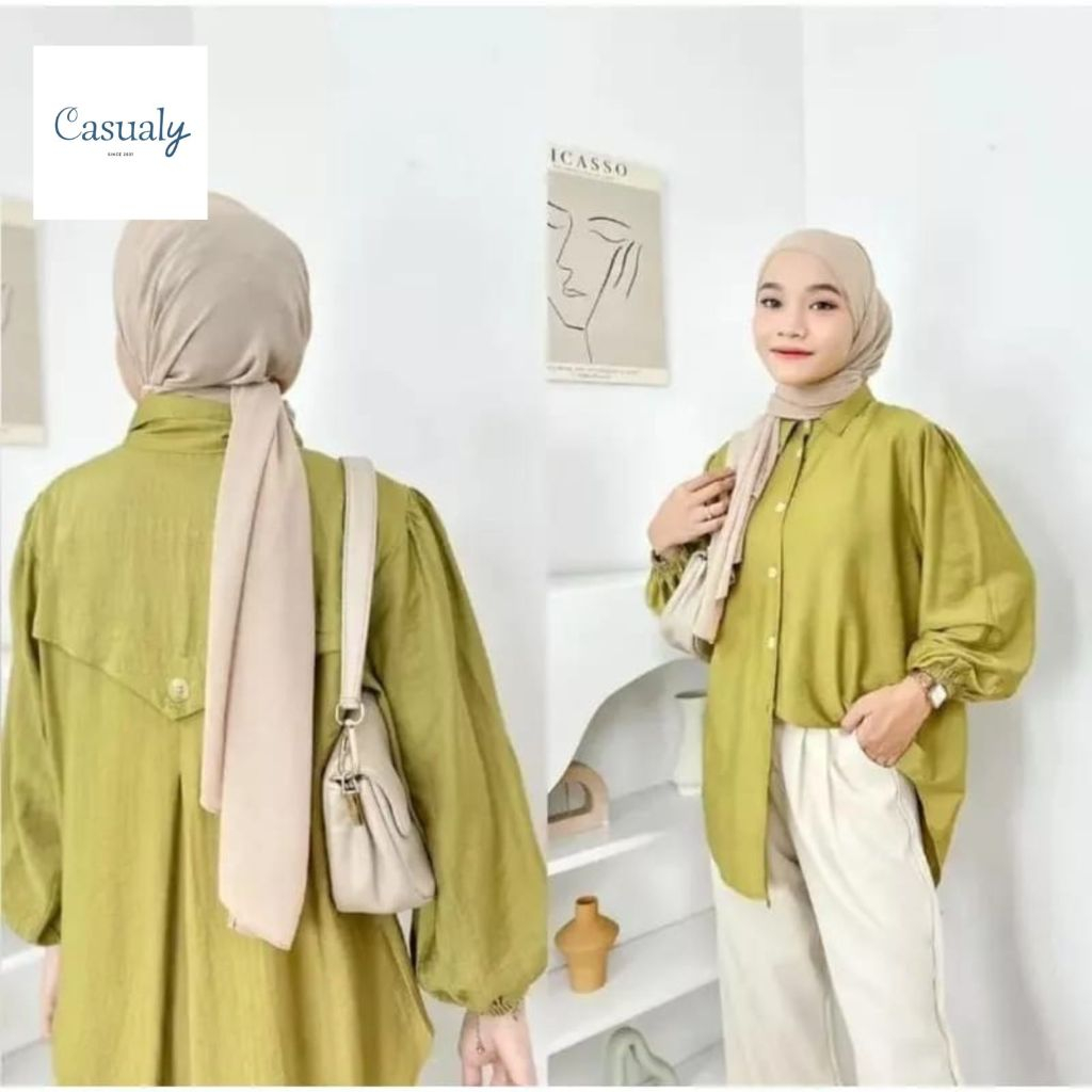 CASUALY - Nova Kemeja Wanita Kekinian Polo Linen