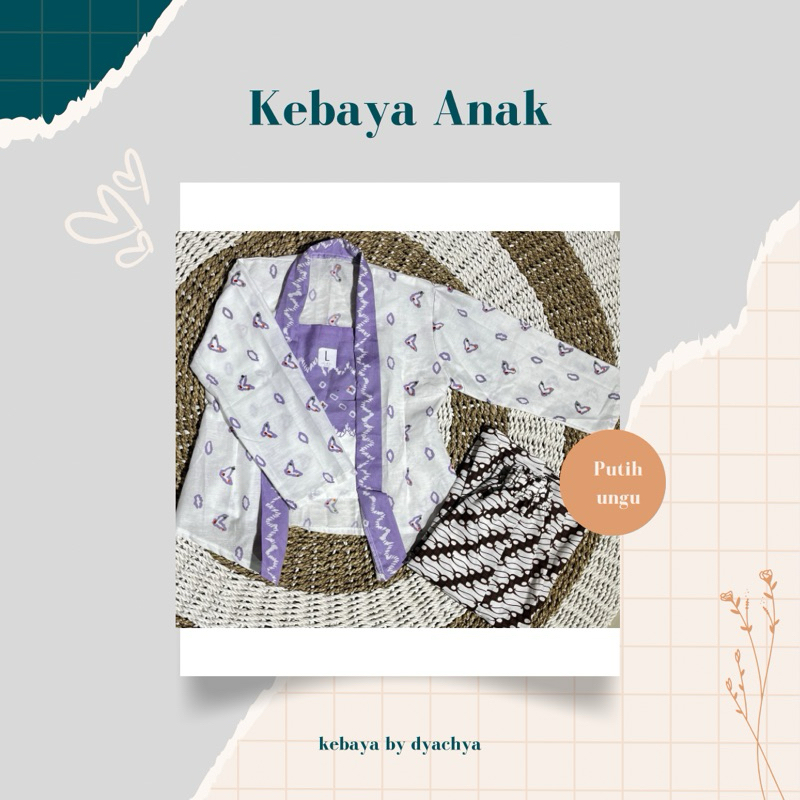 KEBAYA ANAK MOTIF JUMPUTAN PUTIH SIZE 3-10TAHUN