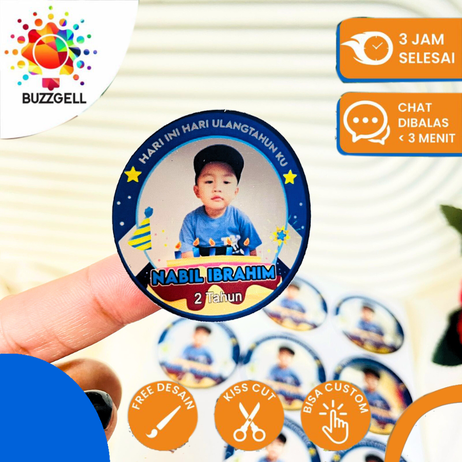 

2-4 Sticker Undangan Ulang Tahun Anak Label Stiker Happy Birthday Buzzgell Bahan Gold / Silver