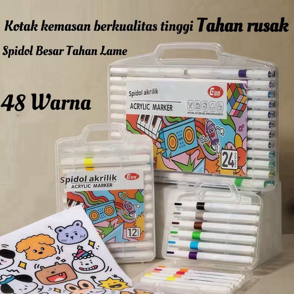 

AlGD Spidol Warna Warni 1 Set Spidol Acrylic Akrilik Color Marker 12/18/24/36/48 WarnaArt Alat tulis