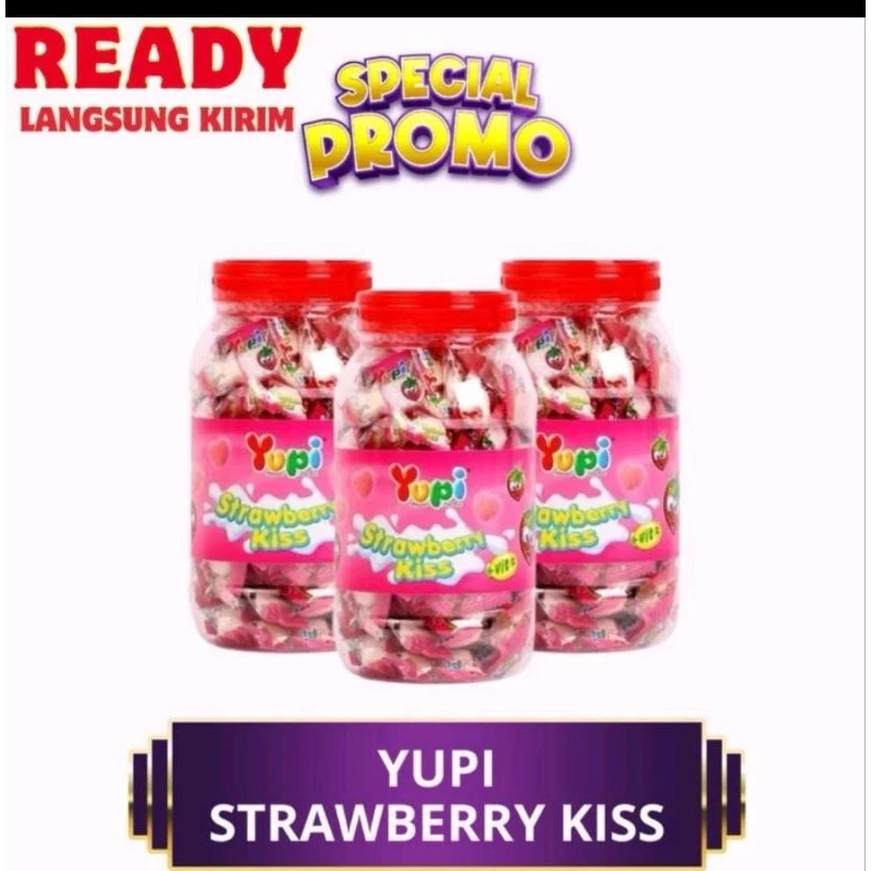 

Yupi Strawberry Kiss Bolicious 300gr toples permen tabur gula pink putih Permen yupi toples 300gr kiss love jar