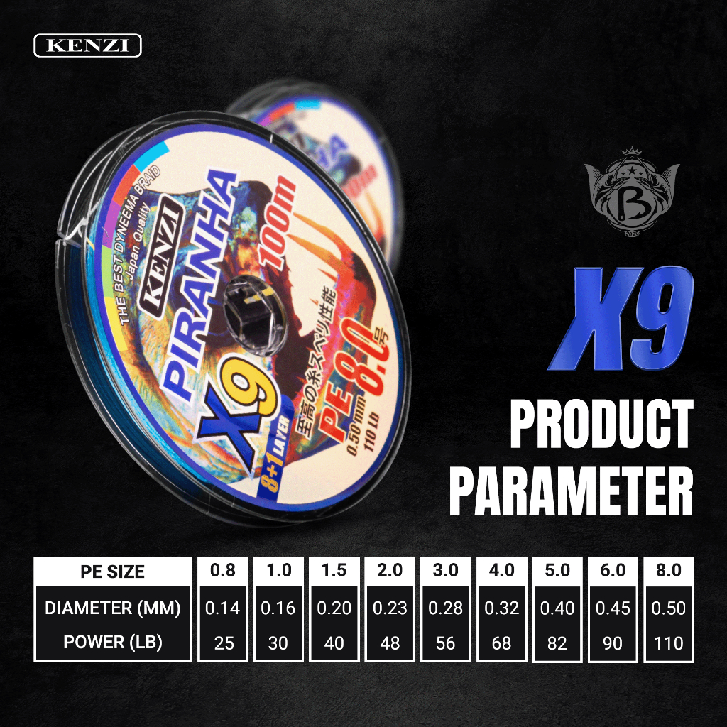 LINE SENAR PE KENZI PIRANHA X9 100 Meter Connecting Multicolor Kuat dan Ringan