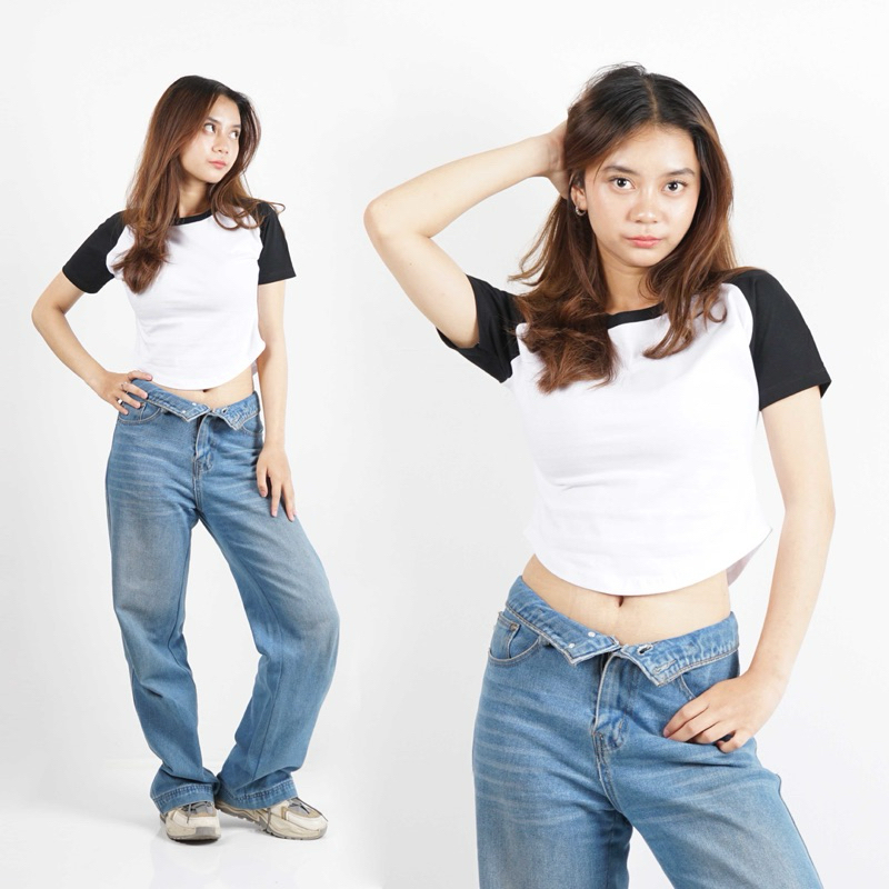 Kaos Croptop Two Tone Crop Tee Wanita