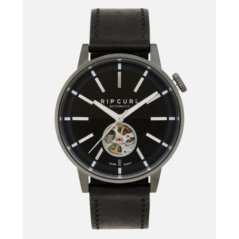 RIPCURL - DRAKE AUTOMATIC LEATHER WATCH GUN METAL