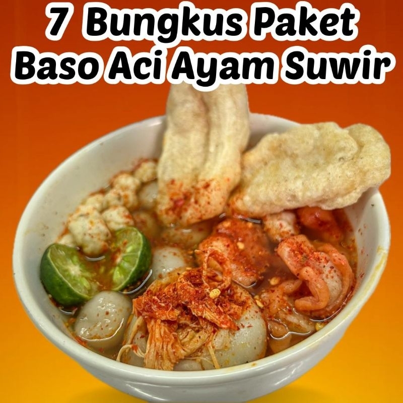 

Paket 7 Bungkus baso Aci ayam suwir / baso Aci ayam suwir jumbo isi 7 pcs / baso Aci ayam suwir pedas jumbo