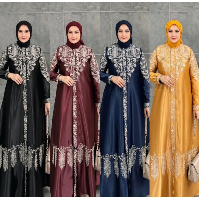 GAMIS SATIN KRISTAL BORDIR MOTIF PINTU ACEH TERBARU