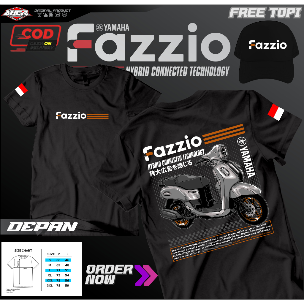 KAOS MOTOR FAZZIO FREE TOPI||KAOS KUMUNITAS MOTOR FAZZIO||BAJU MOTOR YAMAHA FAZZIO