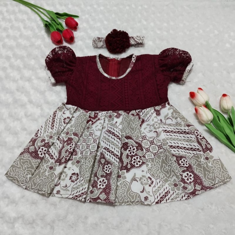 DRESS BAYI / DRESS ANAK PEREMPUAN / DRESS BATIK ANAK / DRESS BROKAT ANAK WARNA BURGUNDI