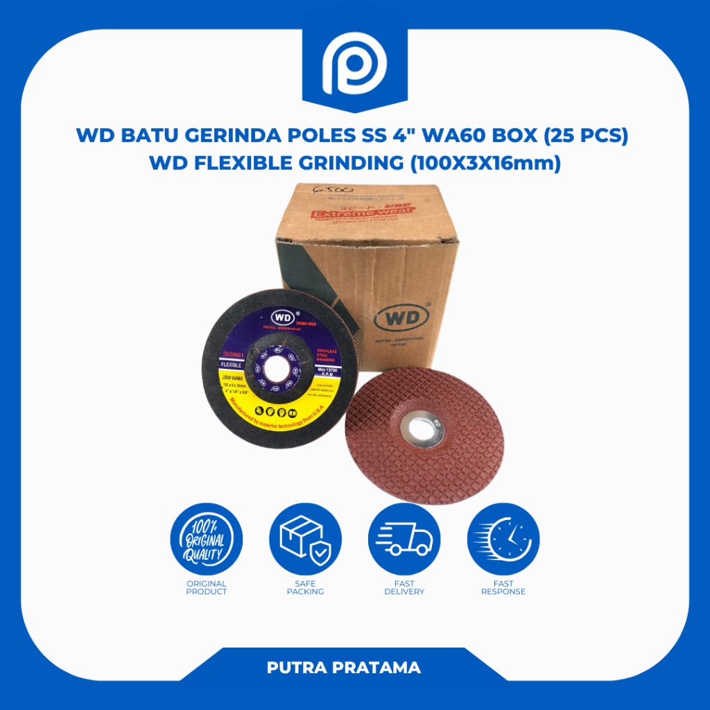 WD BATU GERINDA POLES STAINLESS STEEL 4" WA60 BOX (25 PCS) | WD Flexible Grinding (100x3x16mm) | WD 