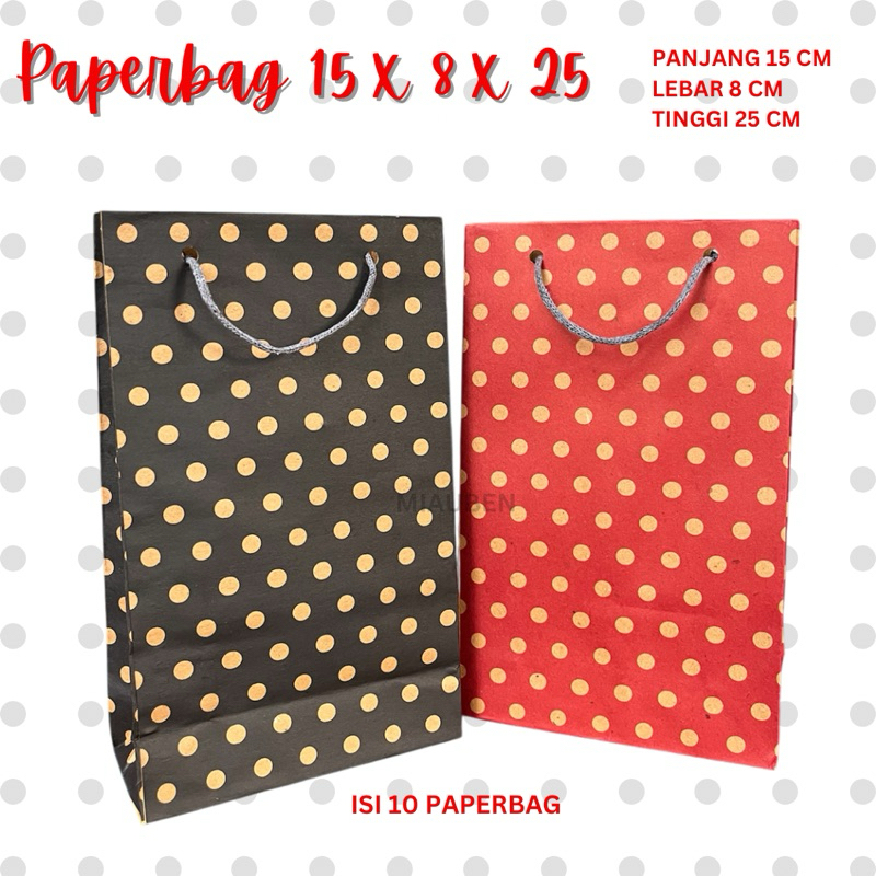 

isi 10 paperbag kecil polkadot 15x25cm alas 8cm