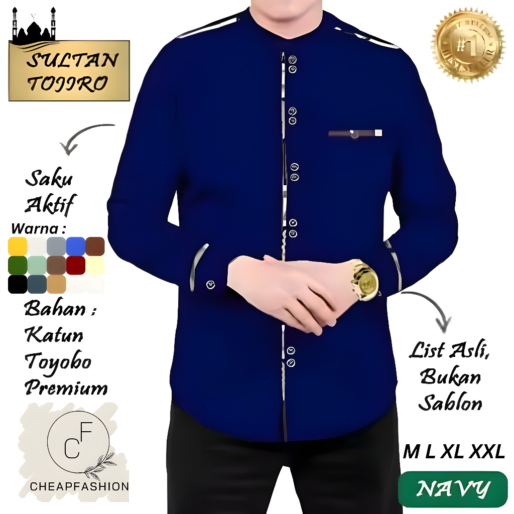 CF Koko SULTAN TERMURAH TERLARIS Baju Koko Pria Lengan Panjang Terbaru 2025 SULTAN TOYOBO - Navy