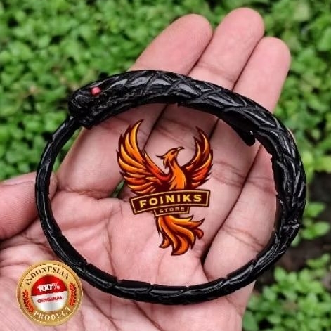 gelang akar bahar hitam asli ukir ular 100% original