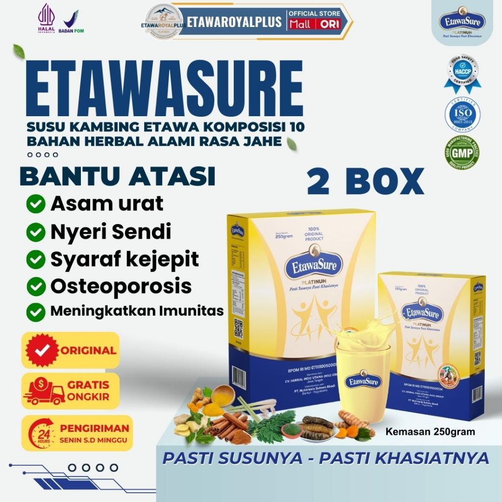 

Etawasure Platinum Susu Kambing Etawa Untuk Asam Urat dan Pegal Linu Paket 2 Box Kemasan 250gr
