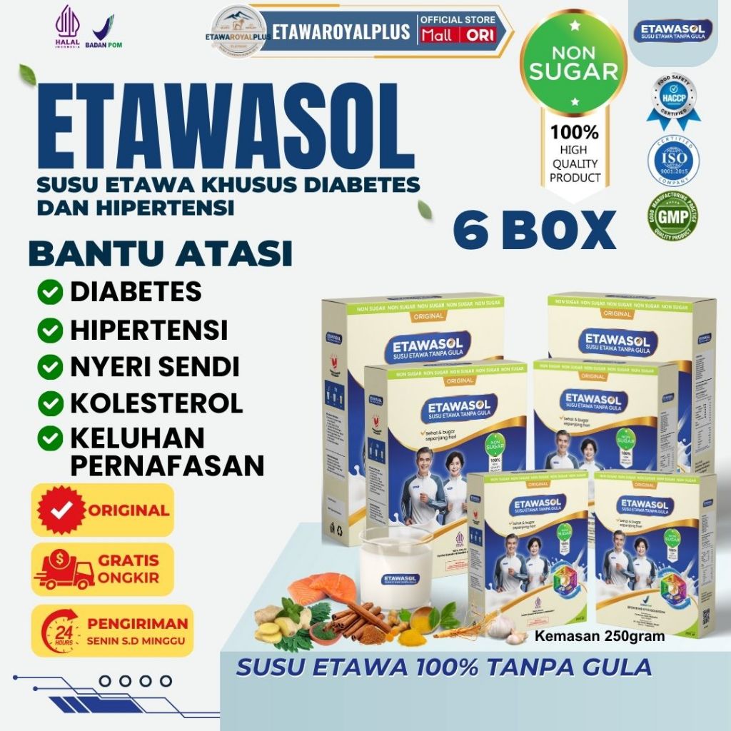 

Etawasol Susu Kambing Non-sugar Atasi Diabetes, Hipertensi, Nyeri Sendi dan Pernafasan - 6 Box