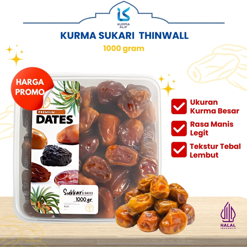 

Kurma Sukari Thinwall 1 Kg - Kurma Raja Basah Premium Quality