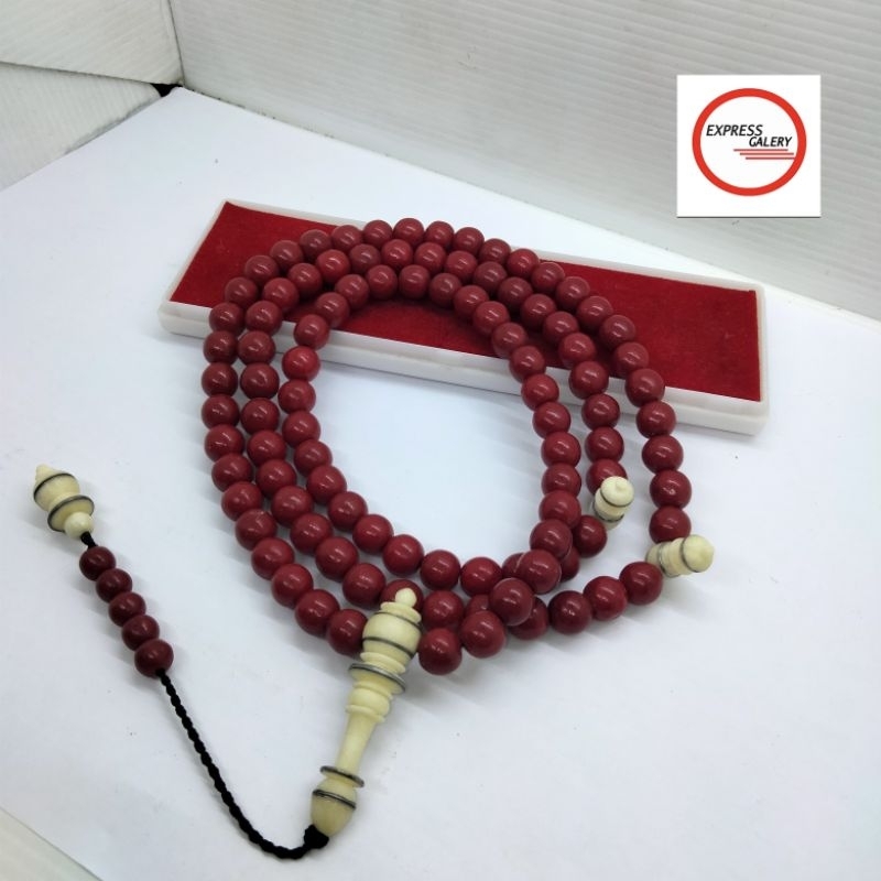 express galeri tasbih batu Marjan merah kombinasi tulang sap diameter 8mm