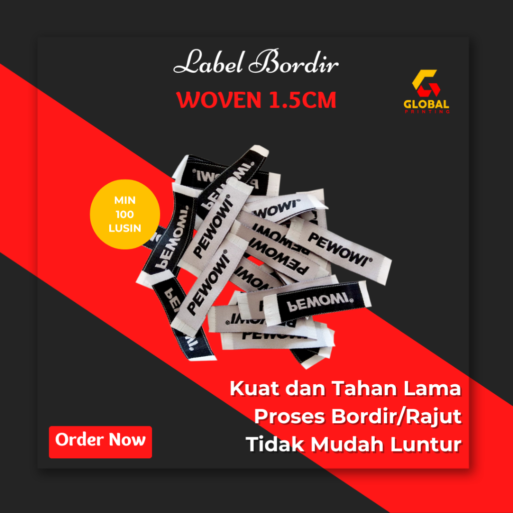 

Label Woven Bordir Rajut Custom Nama Brand Label Baju Hijab Kaos Awet Tahan Lama