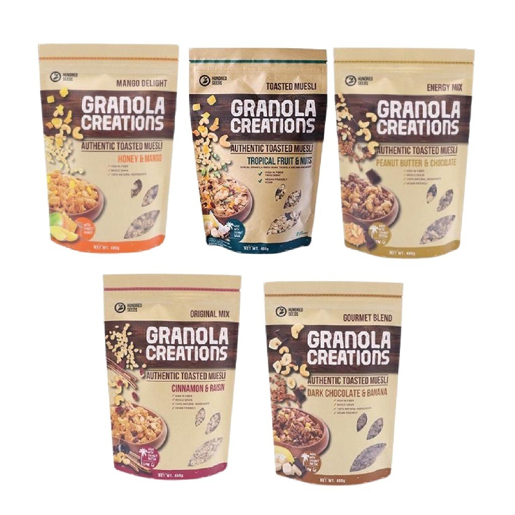 

Camilan Makanan Sehat / Healthy Snack Hundred Seeds Granola 400 Gr Varian Honey Mango, Peanut Butter & Chocolate, Tropical Fruit & Nuts, Cinnamon & Raisin, Dark Choco & Banana