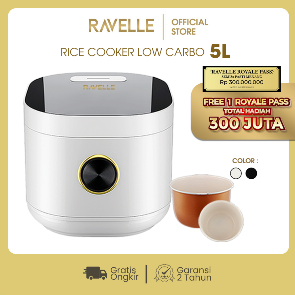 RAVELLE Rice Cooker Digital Low Carbo 1.8 Liter Nasi (5Liter) - Penanak Nasi - Low Watt