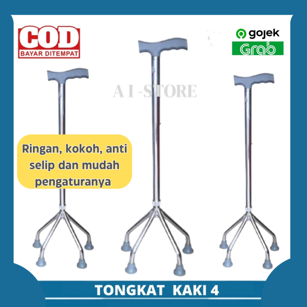 Sella Tongkat Jalan Orang Tua Kaki 4 Alumunium Kemenkes/Tongkat Jalan Alat Bantu Jalan Kaki 4 /Alat 