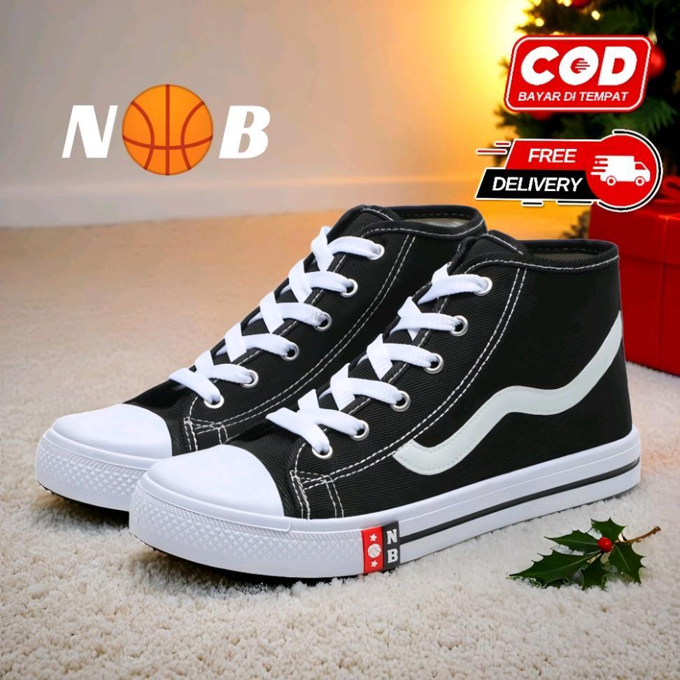 Sepatu Sekolah Tinggi Tali (LIST PUTIH) Sepatu Laki-laki Perempuan Hitam Putih SOL PUTIH Casual Snea