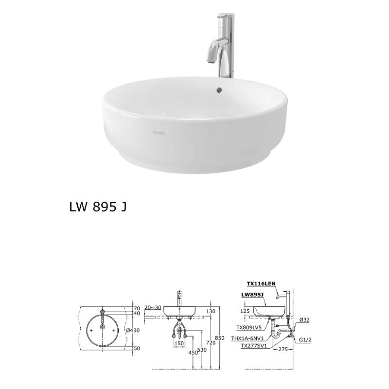 wastafel mangkok bulat cuci tangan TOTO LW895J