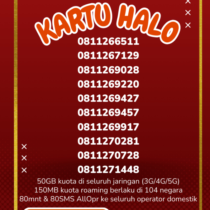 Kuota 50GB  Telkomsel kartu halo 10 digit nomor cantik Nomor langka 39