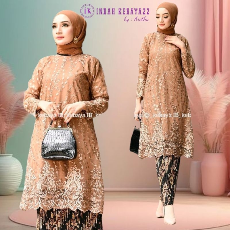 Setelan Kebaya Tunik Kurung Brokat Tile Bordir Mutiara Baju Dress Atasan Wanita Remaja Kondangan Wis