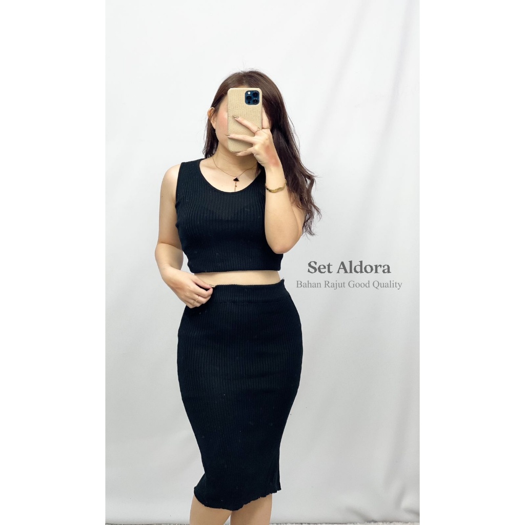 Toply shop Setelan wanita crop + celana rok spans / Setelan korea style crop top bodycon