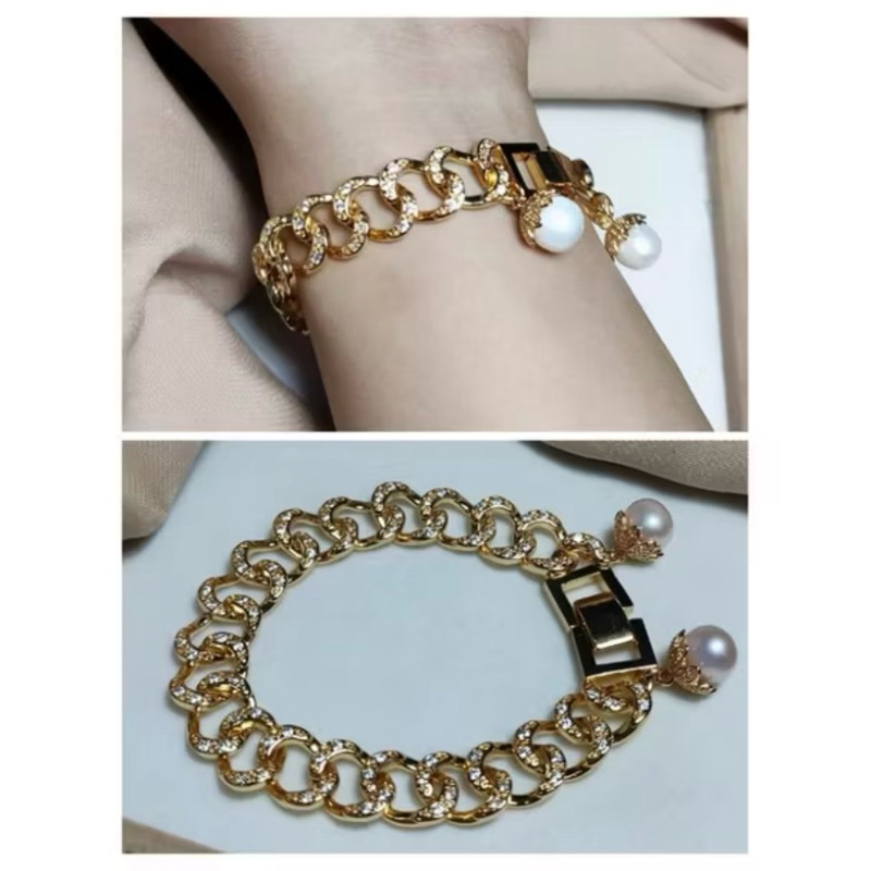 Gelang rhodium lapis emas 18k mutiara air tawar asli lombok Aksesoris Perhiasan lapis emas 18k Mutia