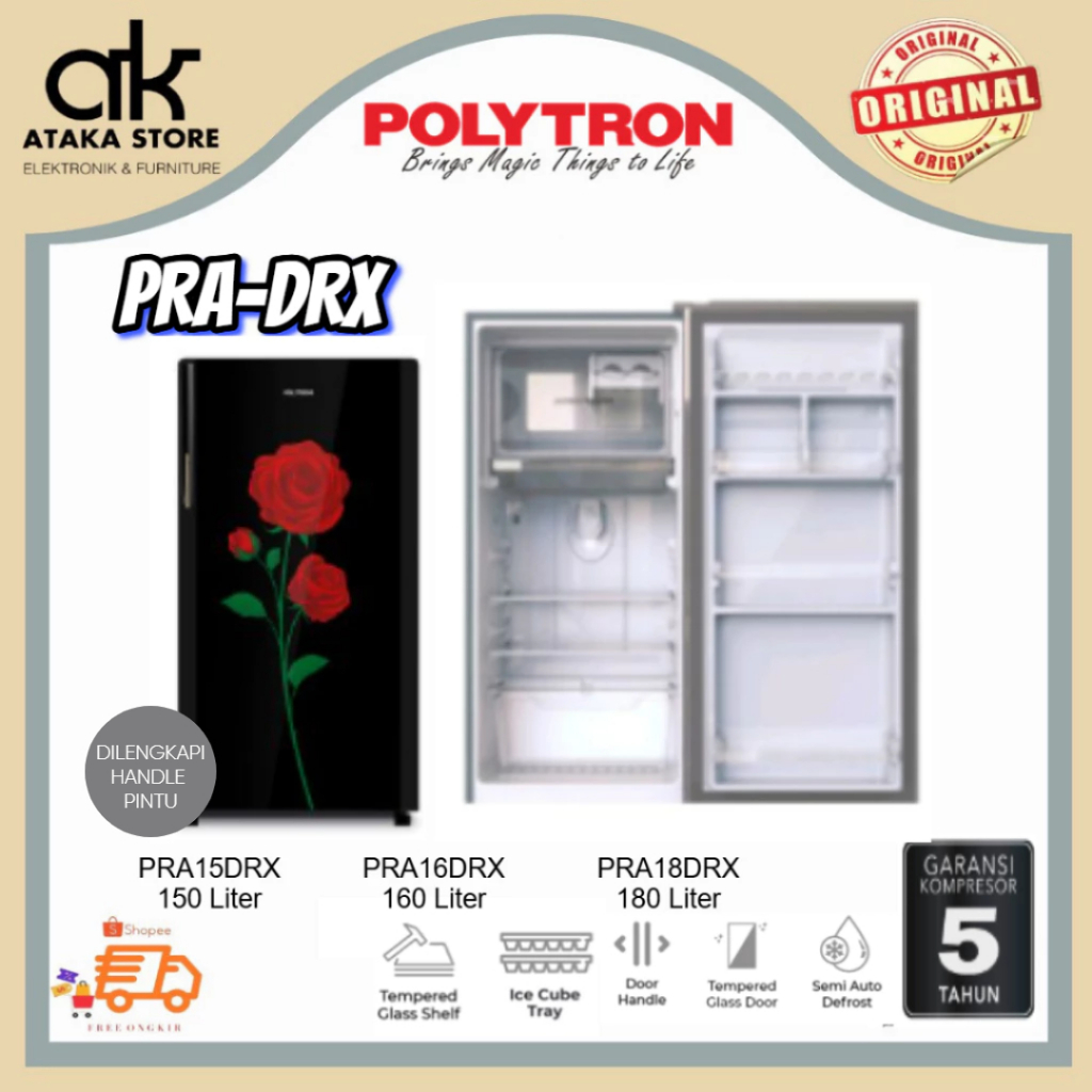 KULKAS POLYTRON  1 PINTU - PRA15DRX 150 Liter - 16DRX 16 LITER -18DRX 180LITER Low Watt
