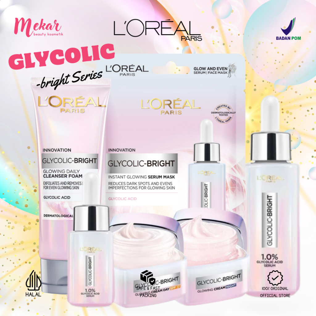L'Oreal Paris Glycolic Bright Glowing Skincare Set Mencerahkan