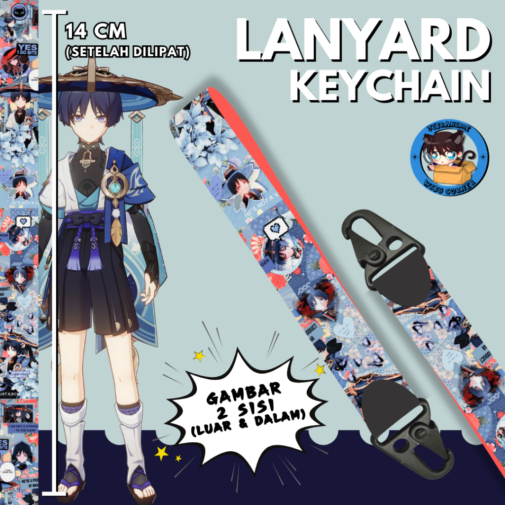 

lanyard strap anime 2 sisi / wanderer genshin impact / lanyard custom suka suka / gantungan kunci layard keychain