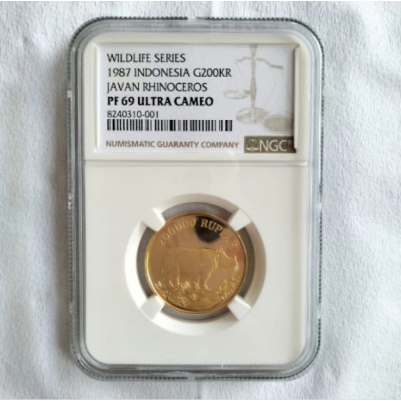 NGC PF 69 koin mas 200000 rupiah 1987 javan rhinoceros badak gold coin Indonesia